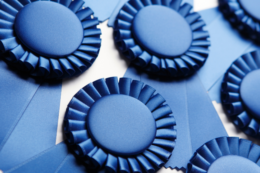 Array of blue ribbons